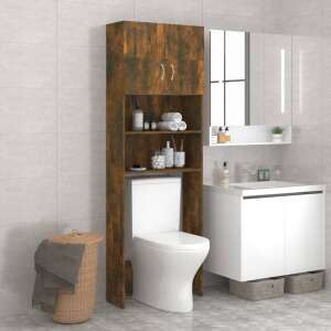 Smoky oak bathroom cabinet with shelves and doors, suitable for placing above a washing machine - Furniture