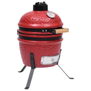 Piros kerámia 2 az 1-ben kamado grillsütő füstölővel 56 cm 64979637 Kerti grillezők, sütők