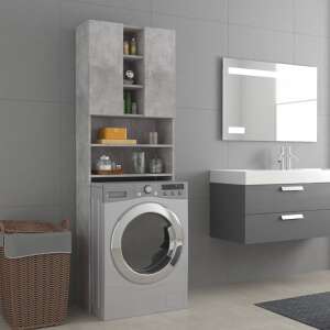 Concrete grey washing machine cabinet with shelves and doors, 64 x 25.5 x 190 cm - Bathroom cabinet
