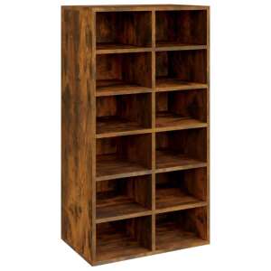 Smoky oak assembled wooden shoe rack with 12 compartments, 54 x 34 x 100.5 cm - Furniture