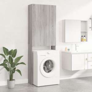 Grey Sonoma Washing Machine Cabinet, 64 x 25.5 x 190 cm, with 2 doors and 3 shelves, for bathroom storage - Bathroom cabinet