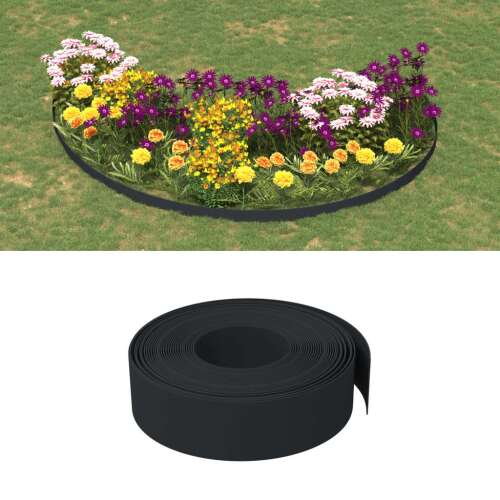 fekete polietilén kerti szegély 10 m x 15 cm virágágy szegélyként használva - Ágyásszegély