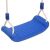 Angled view of a blue polyethylene swing seat with rope.
