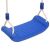 Angled view of a blue polyethylene swing seat with rope.
