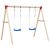 Wooden swing set with two blue polyethylene swings.