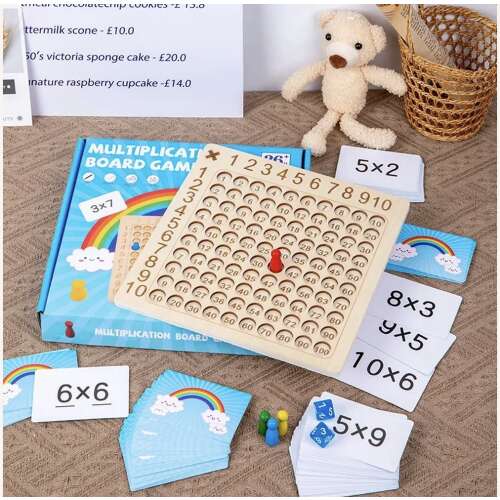 Montessori matematikai Szorzótábla gyakorló fa játék +100db kártya