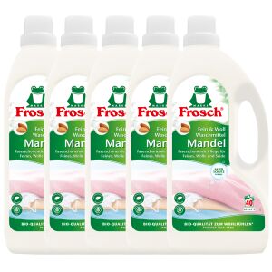 Frosch Mandula Flüssigwaschmittel 5x1,5L - Sanftes Waschen für Wolle und Feinwäsche - Waschgel