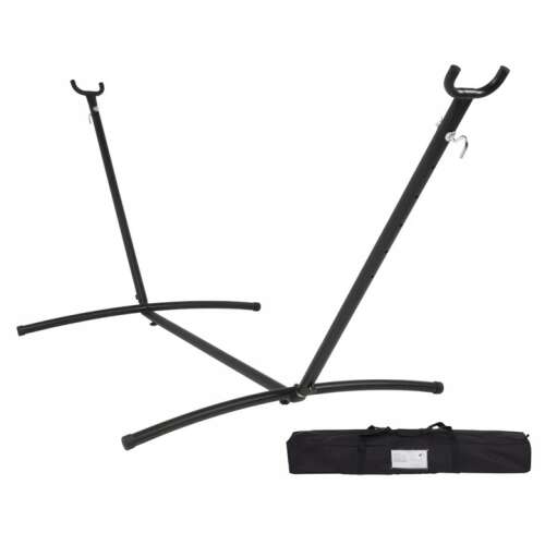 Black metal hammock stand with carrying bag, 150kg capacity