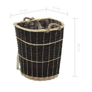 vidaXL természetes fűzfa tűzifa hátikosár pántokkal, 57 x 51 x 69 cm - Tűzifa állvány