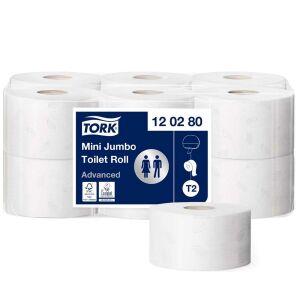 Tork Advanced T2 Mini Jumbo Toilettenpapier 12 Rollen Packung mit einzelner Rolle - Tork