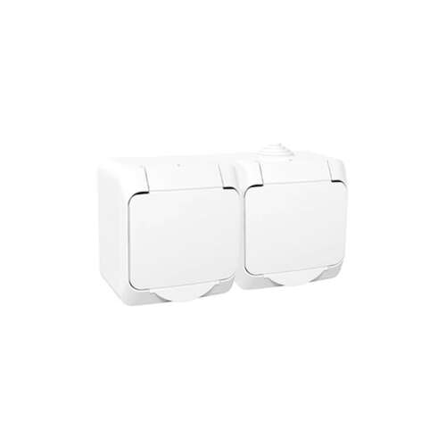 Schneider CEDAR PLUS GYV weiß 2x2P+F Außensteckdose mit Klappe, IP44