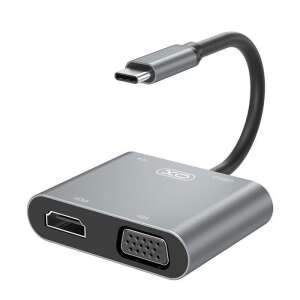 XO HUB XOP-HUB001-TYPEC-SV Adapter Type-C do HDMI, VGA, USB 3.0 i USB-C PD 100W, srebrny, widok z boku - XO