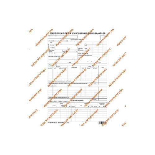 Patria Nyomtatvany Külföldi kiküldetési költségelszámolási nyomtatvány