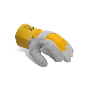 Yellow and grey leather work gloves, size XL, for protection against abrasion, cuts, tears, and punctures - Work gloves