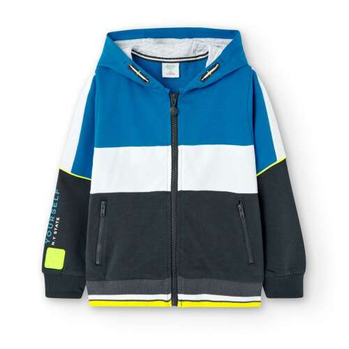 boboli blau, weiß und schwarz color block zip-up hoodie für jungen