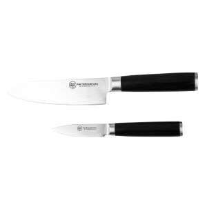 Set cuțite Carl Schmidt Sohn 2 piese, cuțit Santoku și cuțit de curățat, oțel Damasc VG10, mâner negru - Cuțite de bucătărie