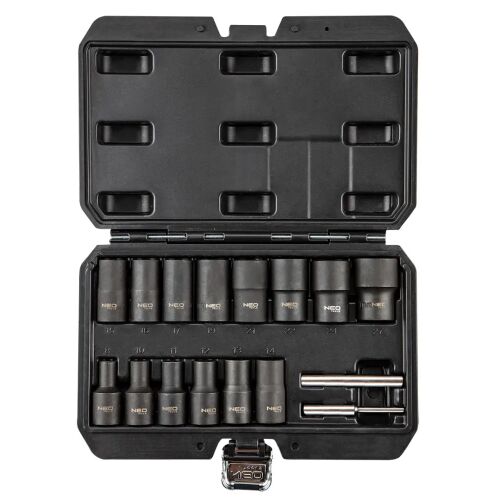 NEO Tools Set extractoare piulițe și șuruburi deteriorate, 16 piese, vedere cutie deschisă