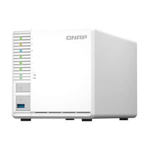 QNAP TS-364 NAS, fehér, 3 rekeszes, 2,5 GbE, ferde nézet - QNAP