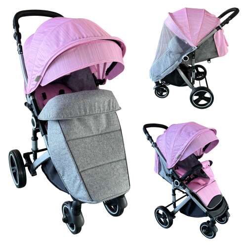 Спортна количка Pepita Rumba с XXL сенник и калъф за крака, сив и розов