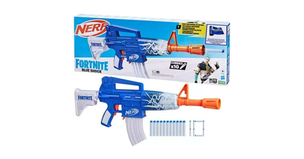 NERF FORTNITE BLUE SHOCK Nerf Fortnite Blue Shock Dart Blaster with 10-Dart Clip \u0026 Code