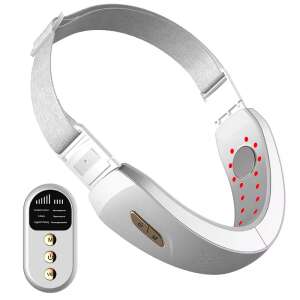 White face lifting belt with red light therapy, EMS microcurrents, and vibration massage, for a V-shaped face contour - Facial care device