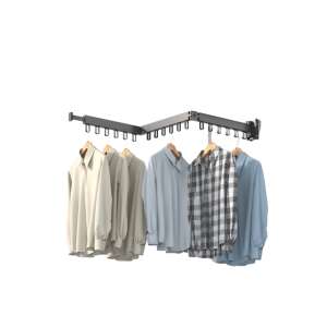 Black foldable wall mounted clothes rack with 3 segments, 124 cm long, for hanging clothes, shirts, jackets, and more - Standing hanger
