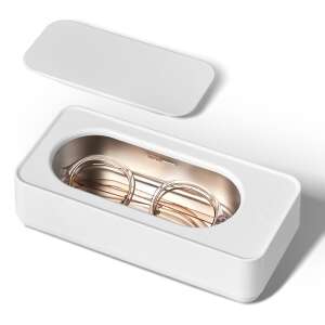 Premium Ultrasonic Cleaner for Cosmetics, Jewelry, Glasses, Portable, Sterilization and Disinfection, 45 kHz, Plastic and Stainless Steel, White, 350 ml