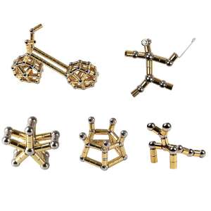 Modular Magnetic Pen Set with 30 Magnetic Balls, 14 Magnetic Rings, 2 Pens and 5 Leads, Gold