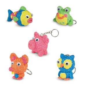 Galt Beady Keyrings craft kit, finished keychains: fish, frog, pig, owl, mouse - Galt