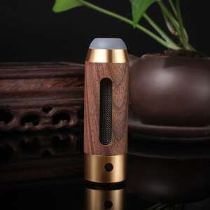 Walnut Wood Portable Ashtray with USB Rechargeable Lighter, Cigarette Holder, Ash Prevention, Travel, Home, Office and Car, 3 Sleeves, Gold