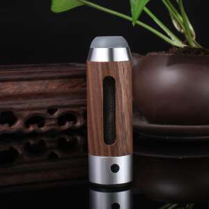 Walnut Wood Portable Ashtray with USB Rechargeable Lighter, Cigarette Holder, Ash Prevention, Travel, Home, Office and Car, 3 Slots, Silver