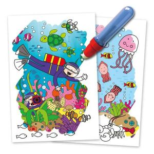 Galt Water Magic Under the Sea coloring book in use, revealing colorful underwater scene - Galt