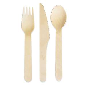 Wooden fork, knife, and spoon set, eco-friendly, biodegradable, compostable - Disposable Cutlery