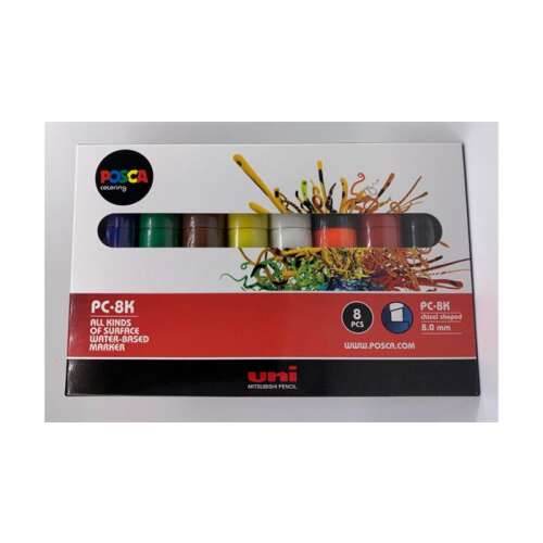 UNI Dekor-Marker, 8 mm, geschnitten, UNI "Posca PC-8K", 8 verschiedene Farben