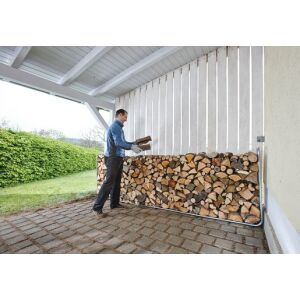 wolfcraft XXL stojak na drewno opałowe wypełniony drewnem opałowym, w użyciu - Stojak na drewno opałowe