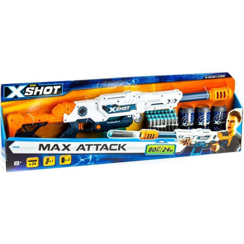 Zuru X-Shot Max Attack Szivacslövő gépfegyver 3db célpont dobozzal #narancs-fehér