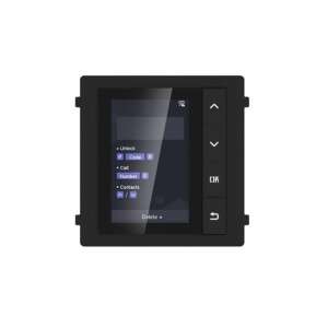 Hikvision DS-KD-DIS 3,5 Zoll Farb-TFT-LCD-Displaymodul mit Menü, das die Optionen Entsperren, Anrufen, Code, Nummer, Kontakte, Löschen anzeigt - Hikvision