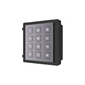 Hikvision DS-KD-KP Tastatur für Intercom-System, schwarz und grau, 12 Tasten, schräge Ansicht - Hikvision