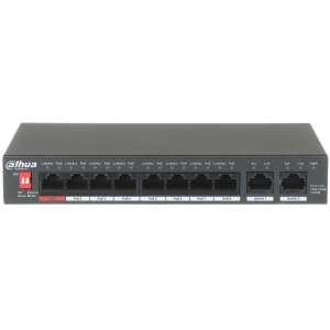 Dahua PFS3010-8GT-96-V2 8-portový Gigabit PoE switch, čierny, predný pohľad - Dahua