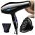 Black hair dryer with diffuser and concentrator attachments