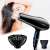 Black hair dryer with diffuser and concentrator attachments