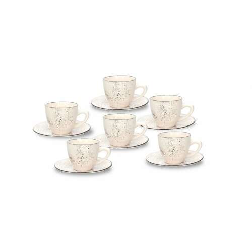 StayLouis 6 darabos kerámia teáskészlet, fehér színben ezüstös díszítéssel