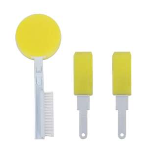 Wellys 3 darabos fürdőkefe készlet, tartalmaz egy hosszú nyeles kefét kerek szivaccsal, két téglalap alakú szivaccsal és egy beépített kefével - Fürdőkefe