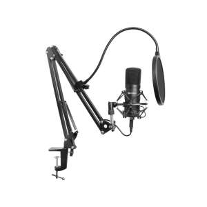 Sandberg Streamer USB Microphone Kit, black, with adjustable boom arm, pop filter, and wind screen - Microphone