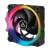 ARCTIC BioniX P120 A-RGB 120mm PC fan, angled view, black with rainbow ring