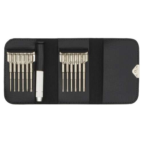 Sprotek 12-teiliges Schraubendrehersatz mit verschiedenen Größen und Arten von Bits, einschließlich Schlitz, Phillips und Torx, in einem schwarzen Lederetui