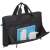 RivaCase Regent 8059 17.3 inch laptop bag, black, open, showing laptop, phone, and charger