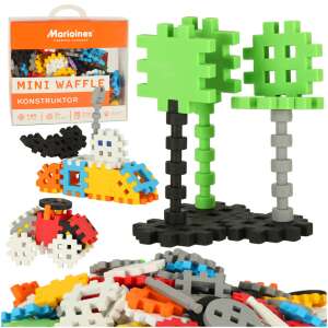 Marioinex Mini Waffle 140 piece building blocks set, featuring a car, a tree, and a pile of blocks - Plastic Building Toy
