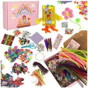 Arts and Crafts Kit for Kids, 1200 Pieces, with colorful pipe cleaners, pom poms, beads, googly eyes, craft sticks, and more - Kik