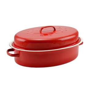 Zománcozott kacsasütő, piros és fehér, 42x32 cm - Perfect Home